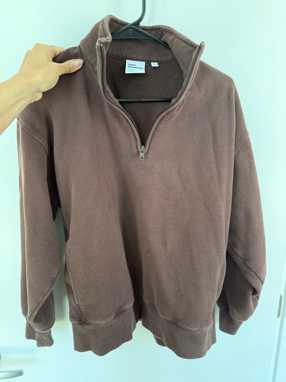Brown Quarter-Zip Fleece Sweater